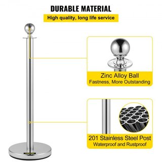 Paquete de 4 postes de stanchion retráctiles de acero inoxidable con parte superior redonda y cuerda de terciopelo roja de 1.5 m