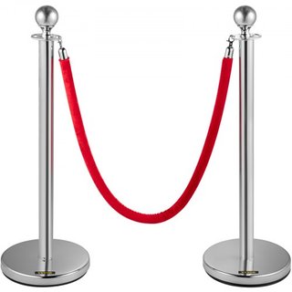 Paquete de 4 postes de stanchion retráctiles de acero inoxidable con parte superior redonda y cuerda de terciopelo roja de 1.5 m