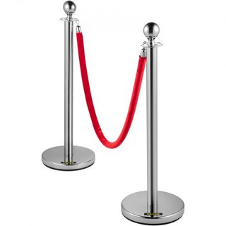 Paquete de 4 postes de stanchion retráctiles de acero inoxidable con parte superior redonda y cuerda de terciopelo roja de 1.5 m