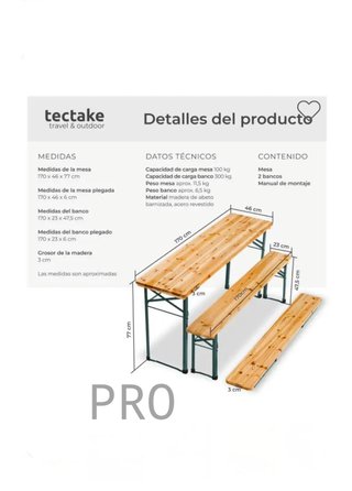 Conjunto de mesa y bancos para exterior SISSI 170cm