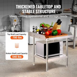 Tavolo da Lavoro in Acciaio Inox, Tavolo Preparazione Alimenti Commerciale 24 x 24 x 26 Pollici, Tavolo Preparazione Pesante con Supporto 3 Lati, Tavolo Metallo Altezza Regolabile...