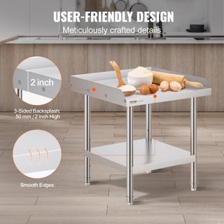 Tavolo da Lavoro in Acciaio Inox, Tavolo Preparazione Alimenti Commerciale 24 x 24 x 26 Pollici, Tavolo Preparazione Pesante con Supporto 3 Lati, Tavolo Metallo Altezza Regolabile...