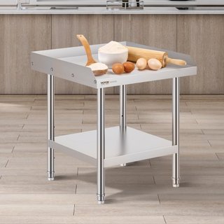 Tavolo da Lavoro in Acciaio Inox, Tavolo Preparazione Alimenti Commerciale 24 x 24 x 26 Pollici, Tavolo Preparazione Pesante con Supporto 3 Lati, Tavolo Metallo Altezza Regolabile...