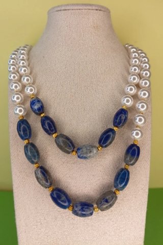 Collar doble perlas cristal y lapislázuli natural