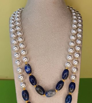 Collar doble perlas cristal y lapislázuli natural