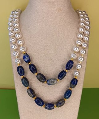 Collar doble perlas cristal y lapislázuli natural