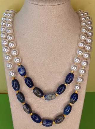 Collar doble perlas cristal y lapislázuli natural