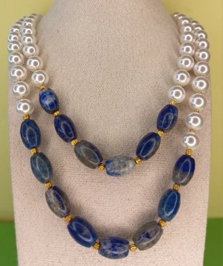 Collar doble perlas cristal y lapislázuli natural