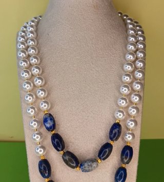 Collar doble perlas cristal y lapislázuli natural