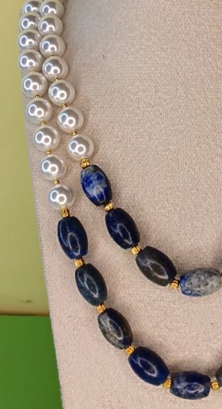 Collar doble perlas cristal y lapislázuli natural
