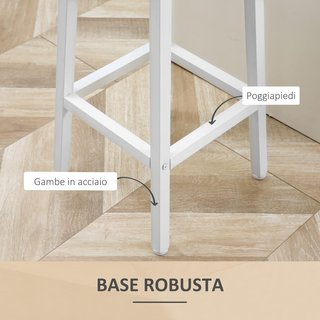 Conjunto de 2 Taburetes de Madera y Acero, Taburetes de Cocina con Reposapiés para Sala de Estar, Comedor, Cocina y Bar, Estilo Industrial, 32.5X32.5X65 Cm, Blanco y Color Madera