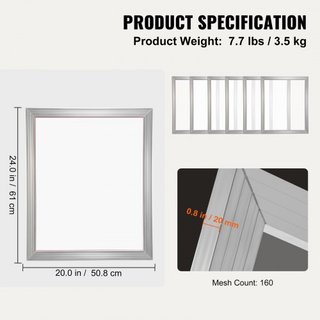 Kit de Serigrafía, 6 Piezas de Marcos de Serigrafía de Aluminio, Marco de Serigrafía de 20x24 pulgadas con Malla de 160 Cuentas, Malla de Nylon de Alta Tensión y Cinta de Sellado para Impresión de...