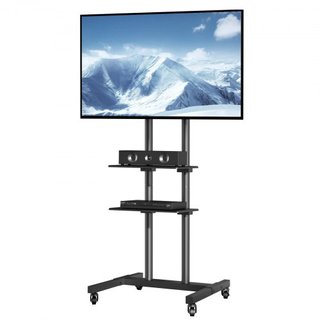 Soporte de TV Móvil, Carro de TV Móvil para TVs de 32 a 70 pulgadas, Soporte de TV Portátil Ajustable en Altura con Ruedas, Doble Bandeja para Dispositivos Audiovisuales, Soporte de TV Rodante con...