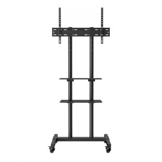 Soporte de TV Móvil, Carro de TV Móvil para TVs de 32 a 70 pulgadas, Soporte de TV Portátil Ajustable en Altura con Ruedas, Doble Bandeja para Dispositivos Audiovisuales, Soporte de TV Rodante con...