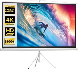 Pantalla de Proyector de 100 Pulgadas 4K HD Formato 16:9 con Trípode Plegable y Altura Ajustable, Pantalla de Proyector Portátil, Gran Ángulo de 160 Grados, para Casa, Hogar, Cine, Exterior, Blanco
