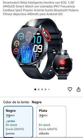Smartwatch Negro con Cargador y Correa
