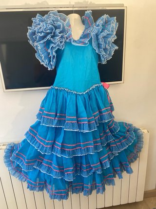 136 Vestido Flamenca Gitana Azul y Rosa