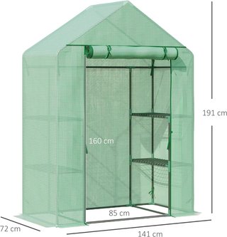 Invernadero Exterior Con 4 Estantes, Cuerdas Y Estacas, De Acero Y Plástico PE, 141X72X191 Cm, Verde