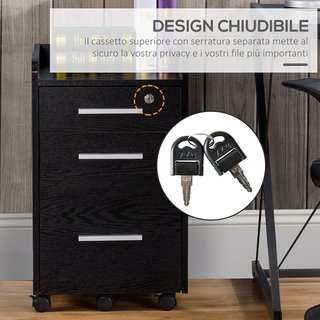 Archivador De Oficina Con 3 Cajones, 5 Ruedas, Cajonera De Oficina Con Cerradura Y 2 Llaves para Carta/Legal/Formato A4, Armario Vertical Para Estudio, 39.2X40X65.4 Cm, Negro