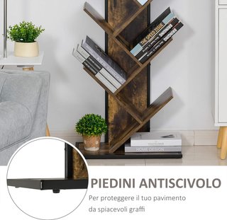 Librería en Forma de Árbol de Madera, Estante Ahorrador de Espacio en Columna con 10 Estantes en Estilo Industrial, 50X28X142Cm