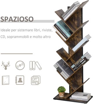 Librería en Forma de Árbol de Madera, Estante Ahorrador de Espacio en Columna con 10 Estantes en Estilo Industrial, 50X28X142Cm