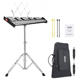 Kit de Campanas Glockenspiel de 32 Notas, Conjunto de Instrumentos de Percusión Profesional con Baquetas, Palos de Tambor, Soporte de Música, Soporte Ajustable y Bolsa de Transporte para Estudiant...