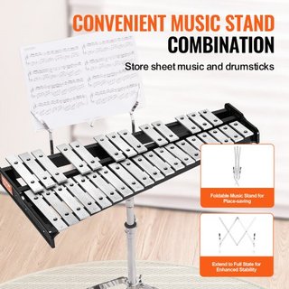 Kit de Campanas Glockenspiel de 32 Notas, Conjunto de Instrumentos de Percusión Profesional con Baquetas, Palos de Tambor, Soporte de Música, Soporte Ajustable y Bolsa de Transporte para Estudiant...