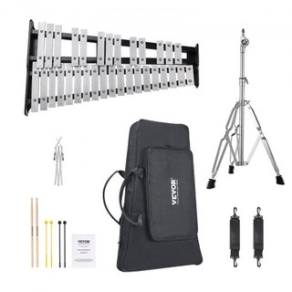 Kit de Campanas Glockenspiel de 32 Notas, Conjunto de Instrumentos de Percusión Profesional con Baquetas, Palos de Tambor, Soporte de Música, Soporte Ajustable y Bolsa de Transporte para Estudiant...