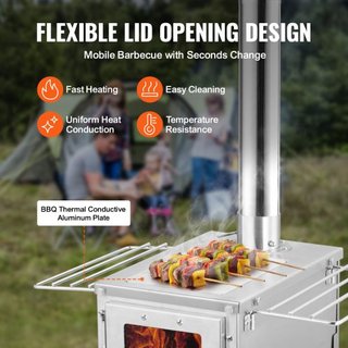 Estufa de Madera, 203.20 cm, Estufa de Camping de Acero Inoxidable, Estufa Portátil de Leña con Tubos de Chimenea y Guantes, Estufa Caliente para Tienda de 11471 cm³ para Cocinar y Calentar al Air...