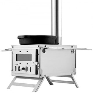 Estufa de Madera, 203.20 cm, Estufa de Camping de Acero Inoxidable, Estufa Portátil de Leña con Tubos de Chimenea y Guantes, Estufa Caliente para Tienda de 11471 cm³ para Cocinar y Calentar al Air...