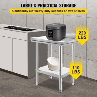 Tavolo da Lavoro in Acciaio Inox 24 x 24 x 35 Pollici, Tavolo Preparazione Alimenti Commerciale, Tavolo da Lavoro Pesante, Tavolo da Lavoro in Metallo con Altezza Regolabile per Ristorante
