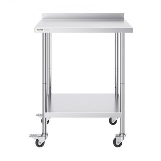 Tavolo da Lavoro in Acciaio Inox 24 x 30 x 40 Pollici, Tavolo Prep. Cibi Comm. con Ruote, Tavolo da Lavoro Pesante, Tavolo Metallo Ajust. Altezza per Ristoranti...