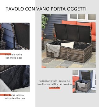 Conjunto de Muebles de Jardín de 6 Piezas de Ratan, Salón de Jardín con 2 Mesas de Almacenamiento, Sofás y 2 Sillones Acolchados para 7 Personas, Marrón