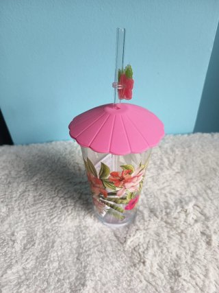 Vaso tropical con tapa y pajita
