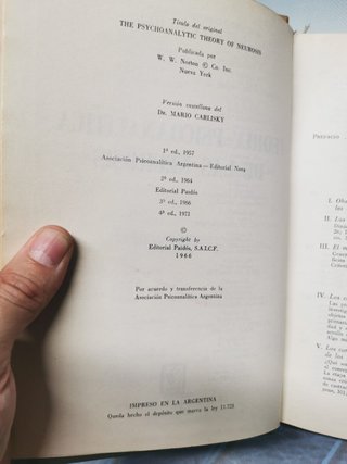 Libro, Teoría Psicoanalítica de la neurosis - OTTO FENICHEL , Paidos, 1971