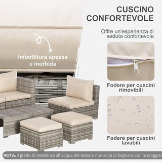 Salón Exterior de Rattan PE de 8 Piezas, Conjunto de Muebles de Jardín Ahorra Espacio con Sillones, Mesas y Puff, Beige