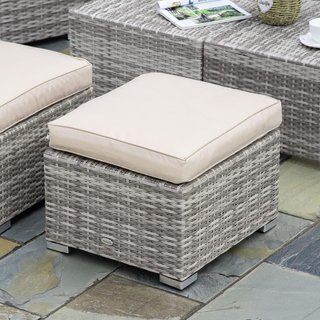 Salón Exterior de Rattan PE de 8 Piezas, Conjunto de Muebles de Jardín Ahorra Espacio con Sillones, Mesas y Puff, Beige