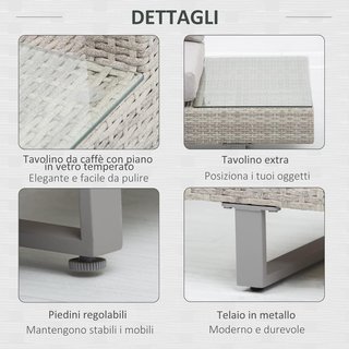 Conjunto de Jardín Exterior, Sofá de Jardín, Conjunto de Sofás de Exterior con Mesa de Jardín, Muebles de Jardín de Ratán Gris