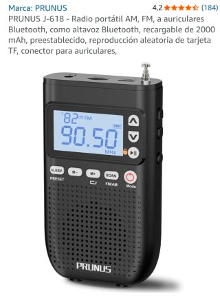 Radio Portátil PRUNUS J-618 AM/FM Bluetooth