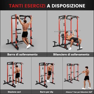 Torre di Potenza, Stazione Fitness con Cavi, Supporto per Barra, Dischi e Barra per Trazioni e Sollevamenti, Palestra Multifunzionale in Acciaio, per Casa, 191X153X205 Cm