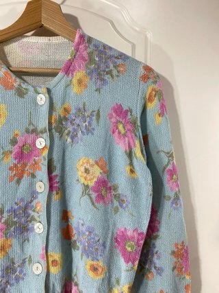 Cardigan donna turchese con fantasia a fiori