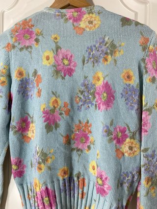 Cardigan donna turchese con fantasia a fiori