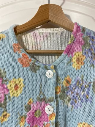 Cardigan donna turchese con fantasia a fiori