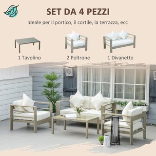 Juego De Jardín De 4 Piezas Con Sofá, 2 Sillas Y Mesa Con Superficie De Vidrio, Cojines Desmontables, Oro