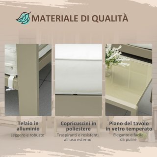 Juego De Jardín De 4 Piezas Con Sofá, 2 Sillas Y Mesa Con Superficie De Vidrio, Cojines Desmontables, Oro