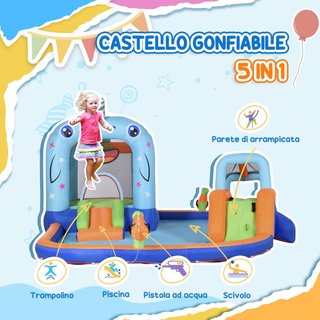 Castillo Inflable para Niños de 3-8 Años con Bolsa de Transporte, 12 Estacas y Parches Incluidos, Juego Inflable para Niños en Tela Oxford, 420X370X230 Cm