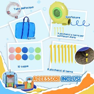 Castillo Inflable para Niños de 3-8 Años con Bolsa de Transporte, 12 Estacas y Parches Incluidos, Juego Inflable para Niños en Tela Oxford, 420X370X230 Cm