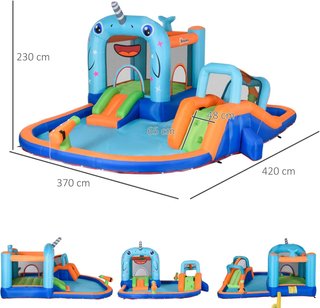 Castillo Inflable para Niños de 3-8 Años con Bolsa de Transporte, 12 Estacas y Parches Incluidos, Juego Inflable para Niños en Tela Oxford, 420X370X230 Cm