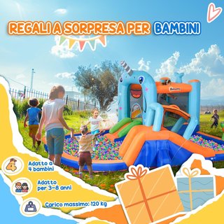 Castillo Inflable para Niños de 3-8 Años con Bolsa de Transporte, 12 Estacas y Parches Incluidos, Juego Inflable para Niños en Tela Oxford, 420X370X230 Cm