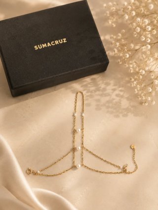 Pulsera Guante Suma Cruz Perlas Dorada